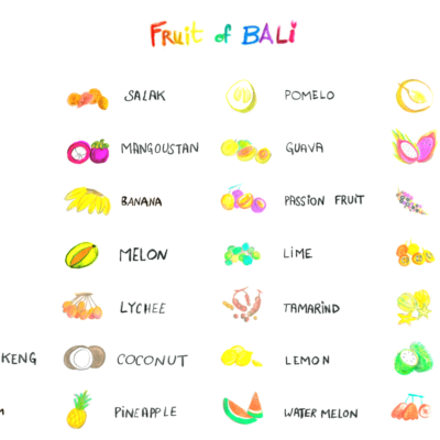 Illustrations de 28 fruits balinais